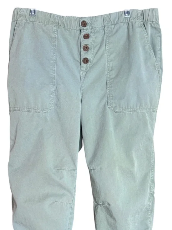 Free People Olive Green Button Front Jogger Pants Articulated Knee Size M - Picture 7 of 12
